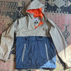 Burton Snowboards Light Gray and Navy Windbreaker Pullover with Orange Lining